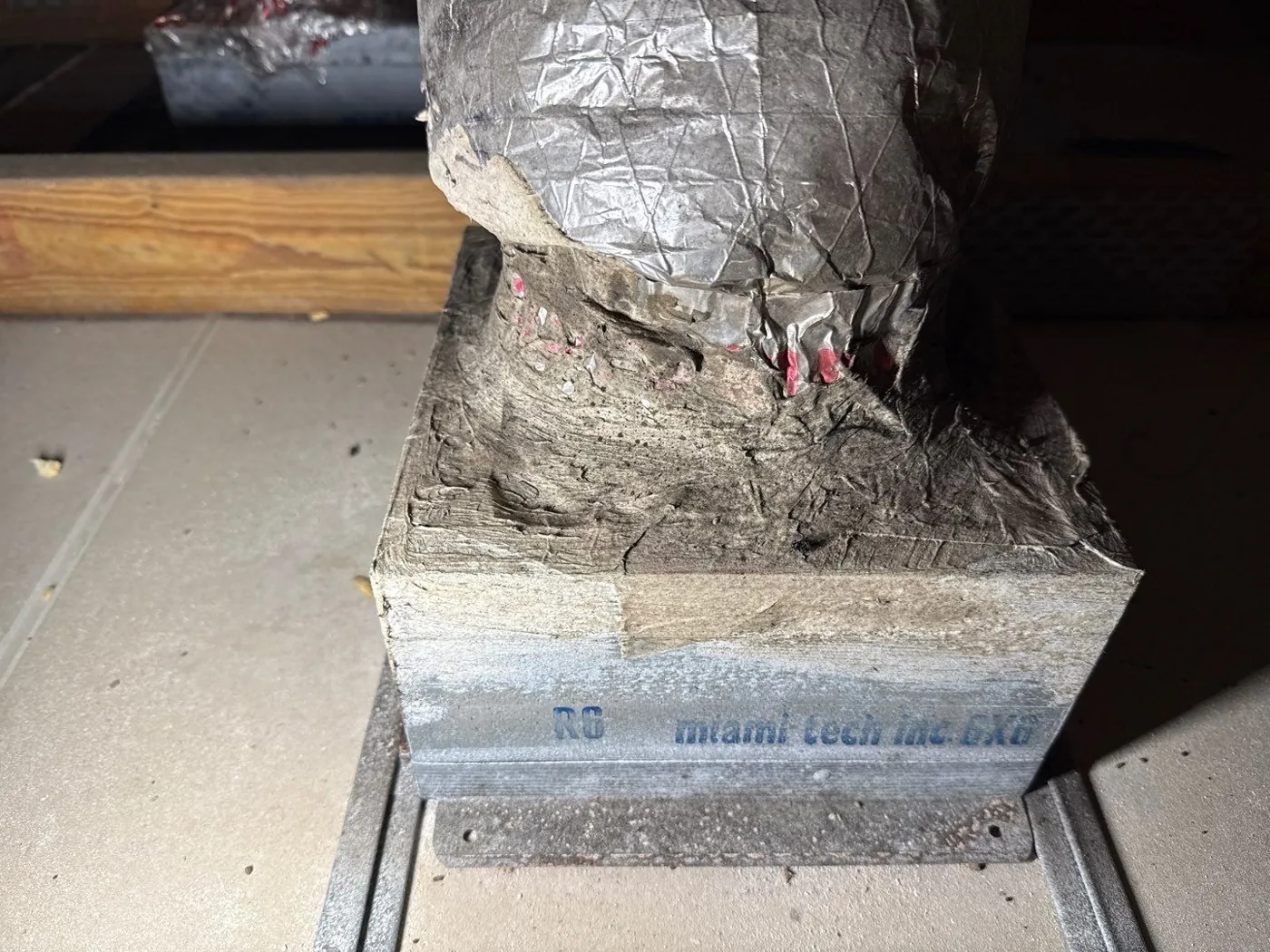 Attic HVAC duct connection inspected during a North Palm Beach mold and moisture assessment